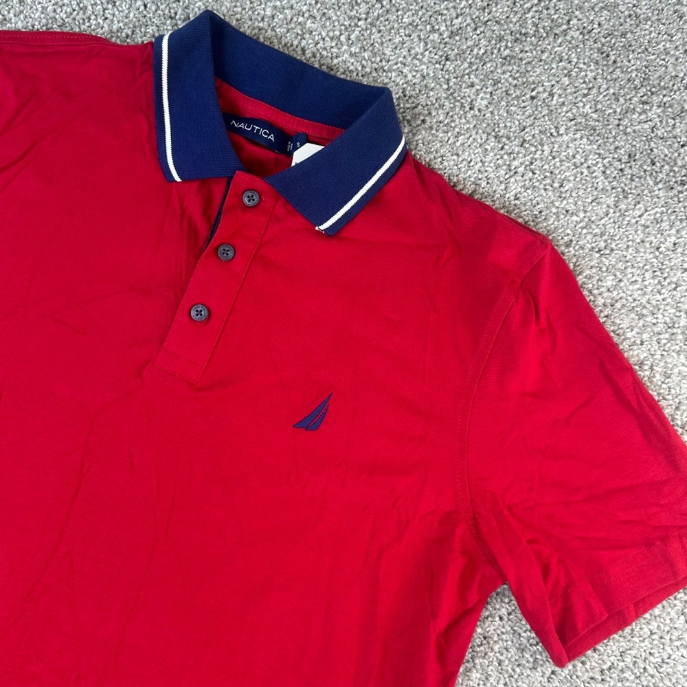 Nautica Polo Shirt Mens Small Coastal Cotton Red Preppy Golf Summer American NWT